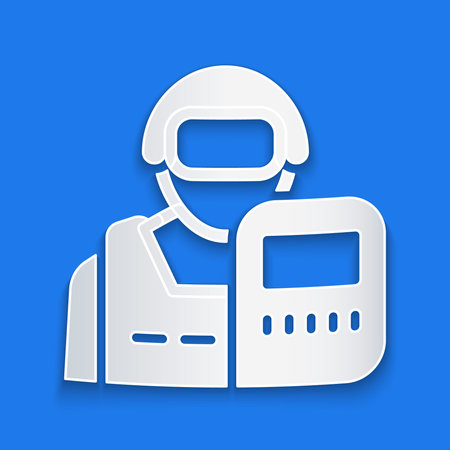 Paper cut Police officer icon isolated on blue background. Paper art style. Vectorのイラスト素材