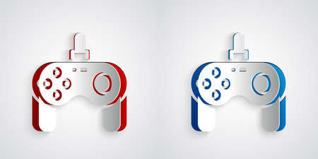 Paper cut Gamepad icon isolated on grey background. Game controller. Paper art style. Vectorのイラスト素材