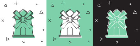 Set Windmill icon isolated on white and green, black background. Vectorのイラスト素材
