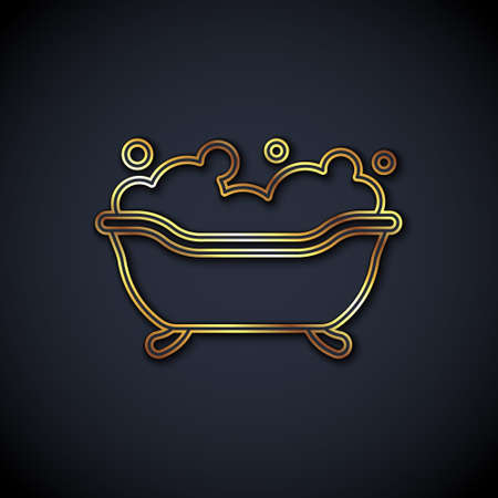 Gold line Bathtub with foam bubbles inside icon isolated on black background. Vectorのイラスト素材