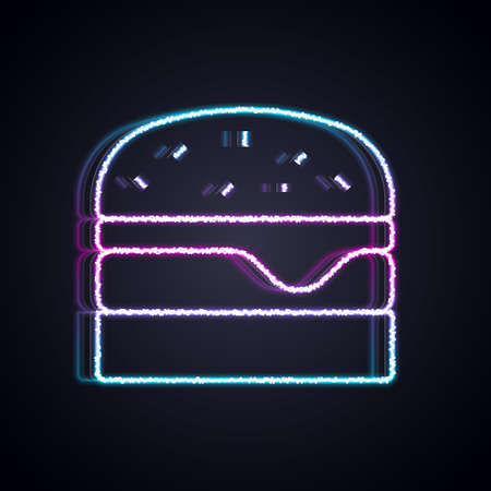 Glowing neon line Burger icon isolated on black background. Hamburger icon. Cheeseburger sandwich sign. Fast food menu. Vectorのイラスト素材