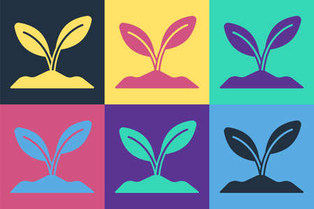 Pop art Sprout icon isolated on color background. Seed and seedling. Leaves sign. Leaf nature. Vectorのイラスト素材