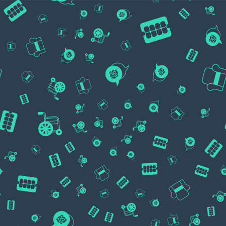 Set Grandmother, False jaw, Wheelchair and Armchair on seamless pattern. Vectorのイラスト素材
