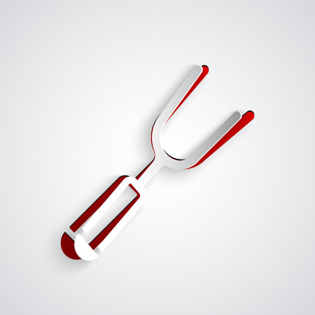 Paper cut Barbecue fork icon isolated on grey background. BBQ fork sign. Barbecue and grill tool. Paper art style. Vectorのイラスト素材