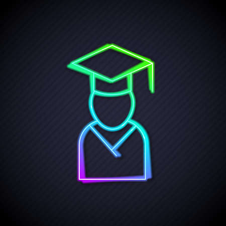 Glowing neon line Graduate and graduation cap icon isolated on black background. Vectorのイラスト素材