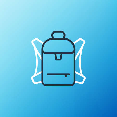 Line Hiking backpack icon isolated on blue background. Camping and mountain exploring backpack. Colorful outline concept. Vectorのイラスト素材
