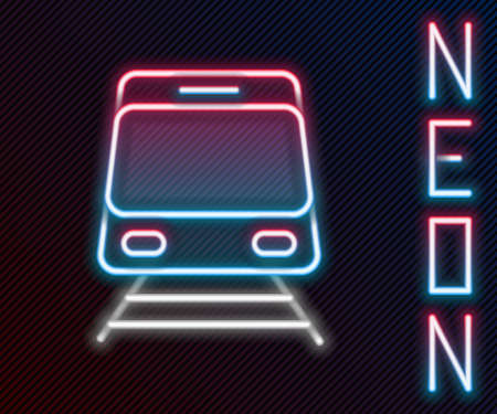 Glowing neon line Train and railway icon isolated on black background. Public transportation symbol. Subway train transport. Metro underground. Colorful outline concept. Vectorのイラスト素材