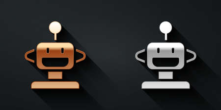 Gold and silver Robot toy icon isolated on black background. Long shadow style. Vectorのイラスト素材