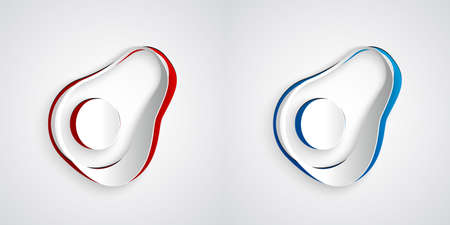 Paper cut Avocado fruit icon isolated on grey background. Paper art style. Vectorのイラスト素材