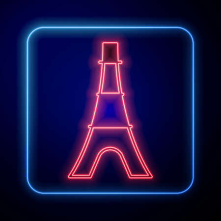 Glowing neon Eiffel tower icon isolated on black background. France Paris landmark symbol. Vectorのイラスト素材
