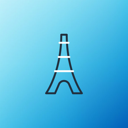 Line Eiffel tower icon isolated on blue background. France Paris landmark symbol. Colorful outline...