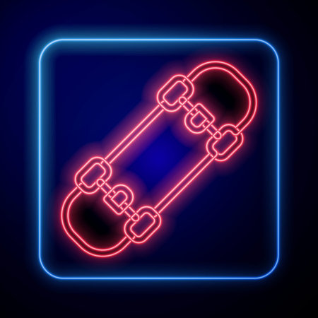 Glowing neon Skateboard icon isolated on black background. Extreme sport. Sport equipment. Vectorのイラスト素材