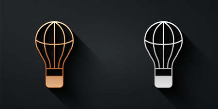 Gold and silver Hot air balloon icon isolated on black background. Air transport for travel. Long shadow style. Vectorのイラスト素材
