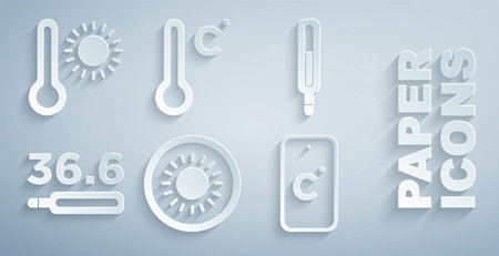 Set Sun, Medical thermometer, Celsius, Meteorology and icon. Vectorのイラスト素材