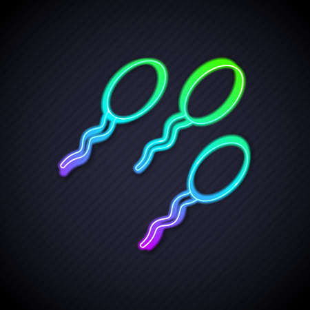 Glowing neon line Sperm icon isolated on black background. Vectorのイラスト素材