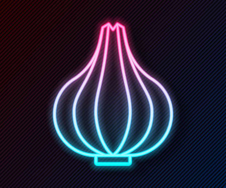 Glowing neon line Garlic icon isolated on black background. Vectorのイラスト素材