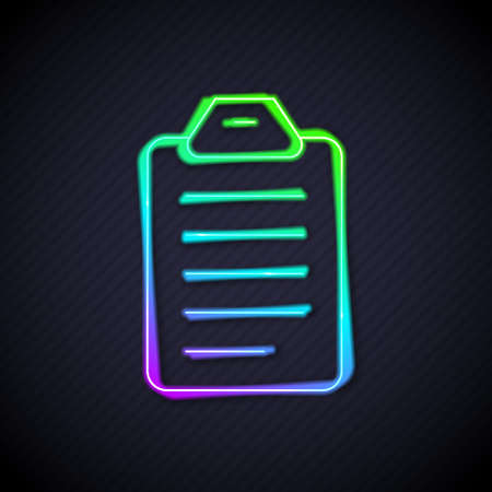 Glowing neon line To do list or planning icon isolated on black background. Vectorのイラスト素材