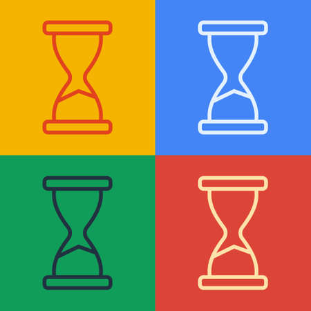Pop art line Old hourglass with flowing sand icon isolated on color background. Sand clock sign. Business and time management concept. Vectorのイラスト素材