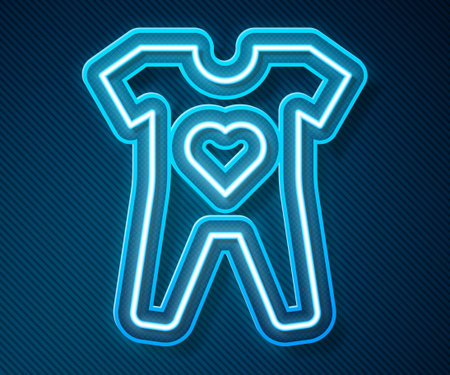 Glowing neon line Baby clothes icon isolated on blue background. Baby clothing for baby girl and boy. Baby bodysuit. Vectorのイラスト素材