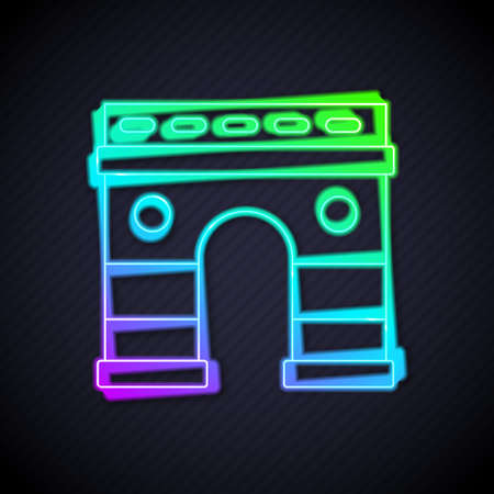 Glowing neon line Triumphal Arch icon isolated on black background. Landmark of Paris, France. Vectorのイラスト素材