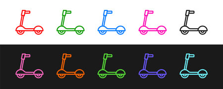 Set line Roller scooter for children icon isolated on black and white background. Kick scooter or balance bike. Vectorのイラスト素材