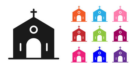 Black Church building icon isolated on white background. Christian Church. Religion of church. Set icons colorful. Vectorのイラスト素材