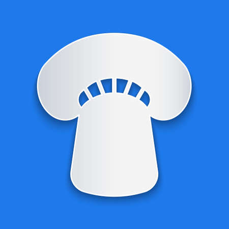 Paper cut Mushroom icon isolated on blue background. Paper art style. Vectorのイラスト素材