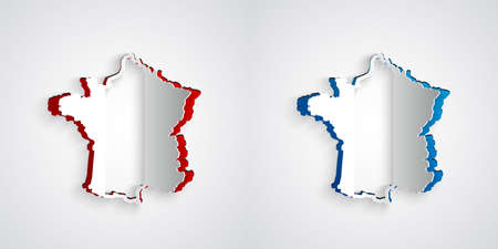 Paper cut Map of France icon isolated on grey background. Paper art style. Vectorのイラスト素材