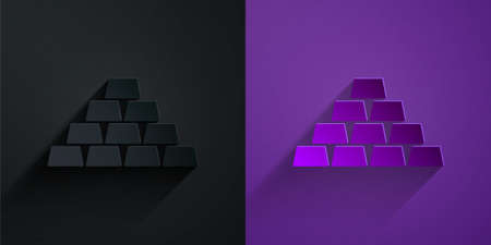 Paper cut Gold bars icon isolated on black on purple background. Banking business concept. Paper art style. Vectorのイラスト素材