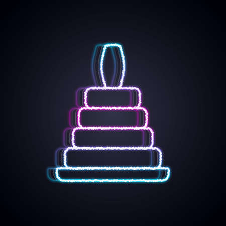 Glowing neon line Pyramid toy icon isolated on black background. Vectorのイラスト素材