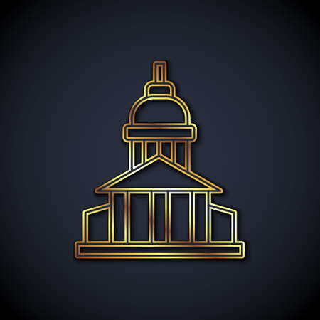 Gold line Museum building icon isolated on black background. Vectorのイラスト素材