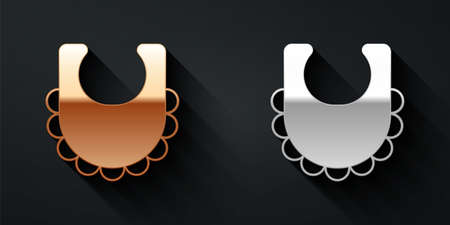 Gold and silver Baby bib icon isolated on black background. Long shadow style. Vectorのイラスト素材