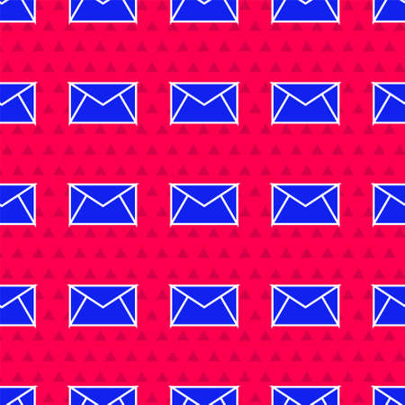 Blue Mail and e-mail icon isolated seamless pattern on red background. Envelope symbol e-mail. Email message sign. Vectorのイラスト素材