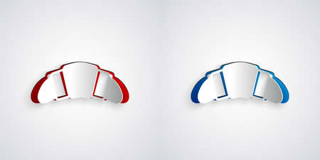 Paper cut Croissant icon isolated on grey background. Paper art style. Vectorのイラスト素材