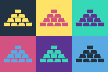 Pop art Gold bars icon isolated on color background. Banking business concept. Vectorのイラスト素材