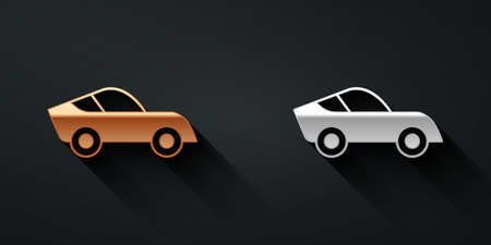 Gold and silver Car icon isolated on black background. Long shadow style. Vectorのイラスト素材