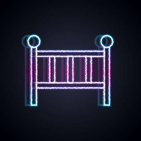 Glowing neon line Baby crib cradle bed icon isolated on black background. Vectorのイラスト素材