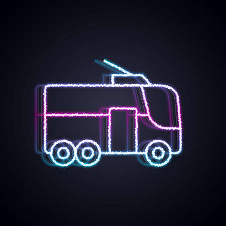 Glowing neon line Trolleybus icon isolated on black background. Public transportation symbol. Vectorのイラスト素材