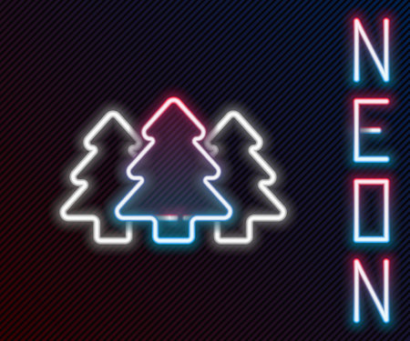 Glowing neon line Trees icon isolated on black background. Forest symbol. Colorful outline concept. Vectorのイラスト素材