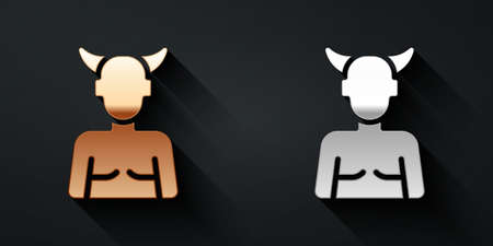 Gold and silver Krampus, heck icon isolated on black background. Horned devil. Traditional Christmas devil. Happy Halloween party. Long shadow style. Vectorのイラスト素材