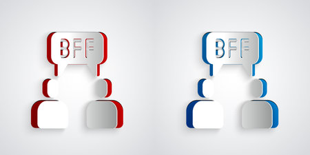 Paper cut BFF or best friends forever icon isolated on grey background. Paper art style. Vector