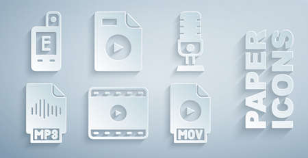Set Play Video, Microphone, MP3 file document, MOV, AVI and Light meter icon. Vectorのイラスト素材