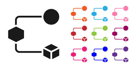 Black Isometric cube icon isolated on white background. Geometric cubes solid icon. 3D square sign. Box symbol. Set icons colorful. Vectorのイラスト素材