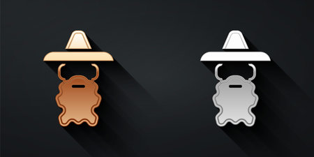 Gold and silver Wizard warlock icon isolated on black background. Long shadow style. Vectorのイラスト素材