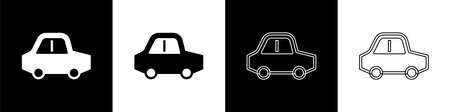 Set Toy car icon isolated on black and white background. Vectorのイラスト素材