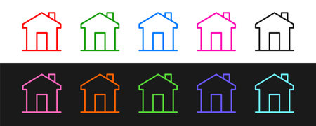 Set line House icon isolated on black and white background. Real estate agency or cottage town elite class. Vectorのイラスト素材
