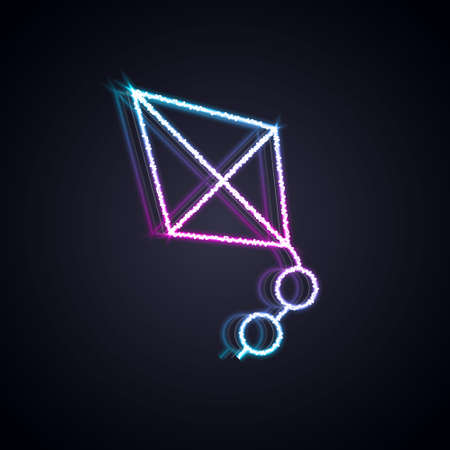 Glowing neon line Kite icon isolated on black background. Vectorのイラスト素材
