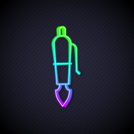Glowing neon line Fountain pen nib icon isolated on black background. Pen tool sign. Vectorのイラスト素材