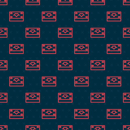 Red line Donation and charity icon isolated seamless pattern on black background. Donate money and charity concept. Vectorのイラスト素材