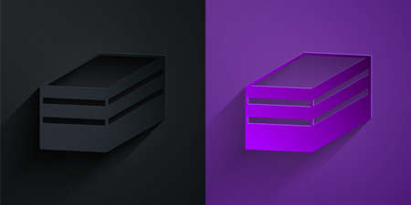 Paper cut Piece of cake icon isolated on black on purple background. Happy Birthday. Paper art style. Vectorのイラスト素材